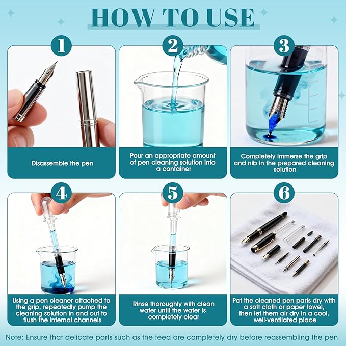 Fountain Pen Cleaning Kit, Powerful Cleaning, Prevent Clogging,6.67 oz | Suitable for Cleaning Fountain Pens, Prevents Clogging, Long Lasting Care, Safe On Nibs, Extends Pen Life