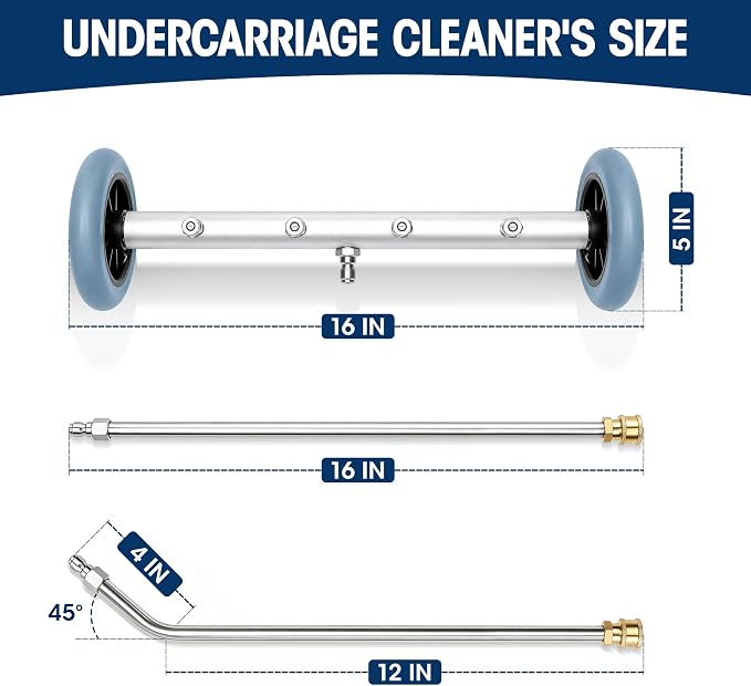 16 Inch Undercarriage Pressure Washer Attachment, Pressure Washer Undercarriage Cleaner, Under Car Washer Attachment with 3 Extension Wand, 4000 PSI