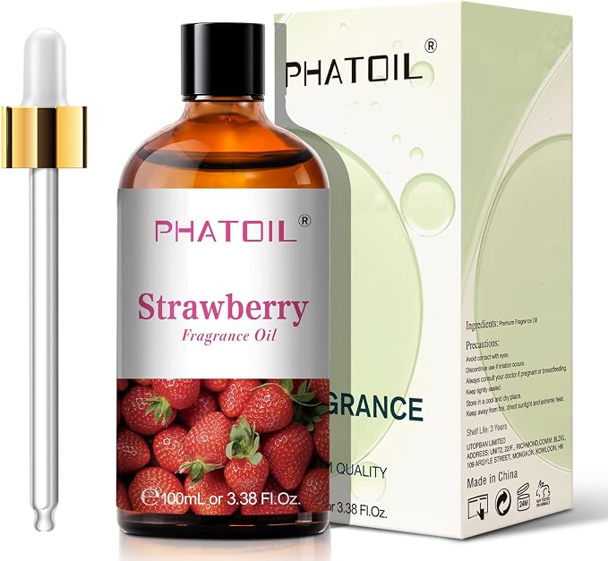 PHATOIL Strawberry Fragrance Oil for Diffuser Aromatherapy 3.38FL.OZ | Long Lasting Scented Oils For Humidifier, Air Freshener, DIY Soap Candle, Scent Project Making, Aroma Oil for Home Freshening