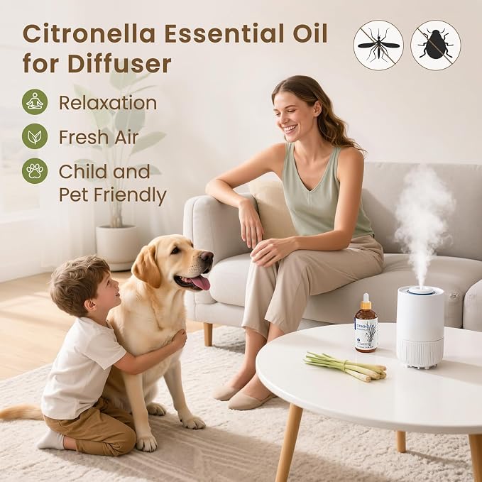 HIQILI Citronella Oil for Homemade Sprays & Diffuser | With 10ml Travel Bottle, Dilute with Carrier Oil for Skin, Ideal for Candle & Soap Making - 100mL / 3.38 fl oz