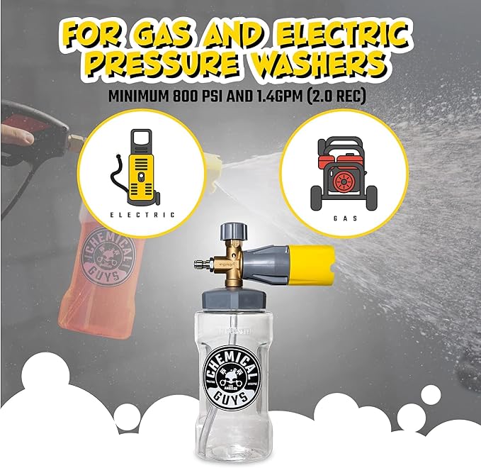 Chemical Guys, Big Mouth Max Foam Cannon for Pressure Washers, 34 oz Bottle | Thick clinging shaving-cream foam, wide-mouth fill, adjustable nozzle and stainless fittings for cars and home