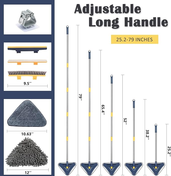 Wall Cleaner Mop with Long Handle, 5-in-1 Walls Cleaner Mops with 6 Replacement Microfiber Chenille Pads, Squeegee, Scrubber for Painted Walls, Window, Floor, Baseboards