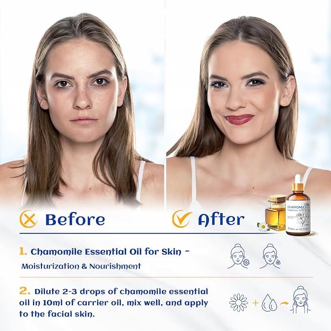 HIQILI Chamomile Essential Oil for Diffuser, Skin & Soap | Can be added to shampoo for daily personal care use – 30mL / 1.01 fl.oz
