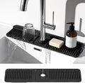 24 Inch Faucet Mat for Kitchen Sink, Silicone Splash Guard for Kitchen Sink Area, 7° Slope Fast Self-Draining Sink Mat, Cuttable Hole Design, Sink Backsplash Guard Draining Mat, Black