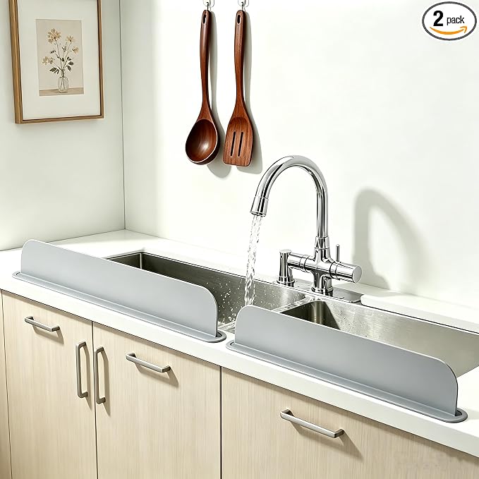 19.2inch(49cm) Silicone Sink Splash Guard, Sink Splash Guard with Suction Cup,Kitchen Sink Water Splash Guard, Kitchen Sink Splash Guard that Can Be Placed Behind (2, Gray)
