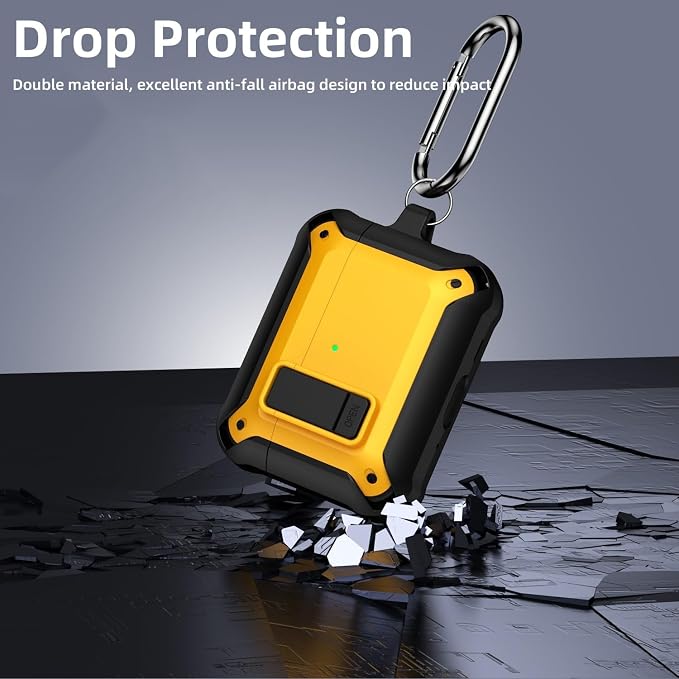 [4 in 1] Lock Case Compatible with AirPods Pro 3 with Keychain | Military Grade Armor Shockproof Rugged Shell Protective Cover for Women Men with Lanyard and Cleaning Pen Kit