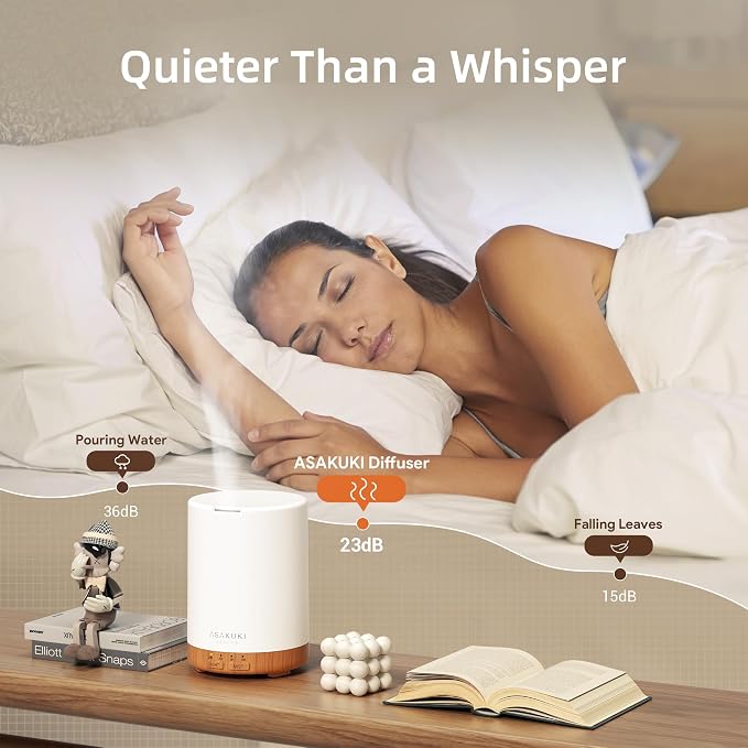 ASAKUKI Essential Oil Diffuser for Home 300 ml Quiet | Automatic Shut-Off, Aromatherapy Diffuser, 7 LED Lights for Living Room, Kitchen, Bedroom, Hotel - Light Brown