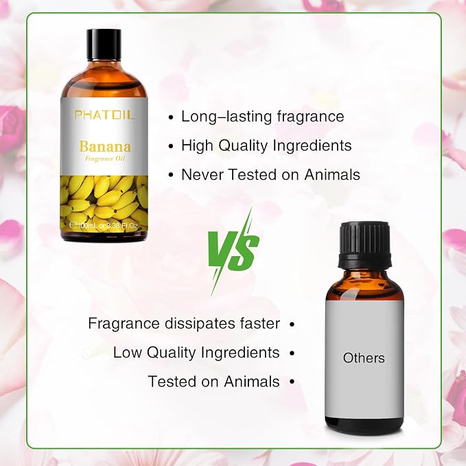 PHATOIL Banana Fragrance Oil for Diffuser Aromatherapy 3.38FL.OZ | Long Lasting Scented Oils For Humidifier, Air Freshener, DIY Soap Candle, Scent Project Making, Aroma Oil for Home Freshening