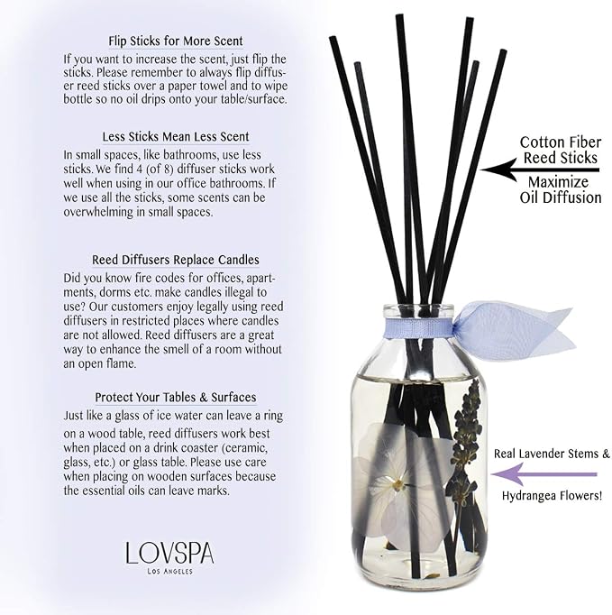 Reed Diffuser Set - Lavender De Provence Scented Diffuser with Sticks | Home Fragrance Reed Diffuser for Bedroom, Bathroom Shelf Décor, with Real Lavender Stem in the Bottle - Made in the USA