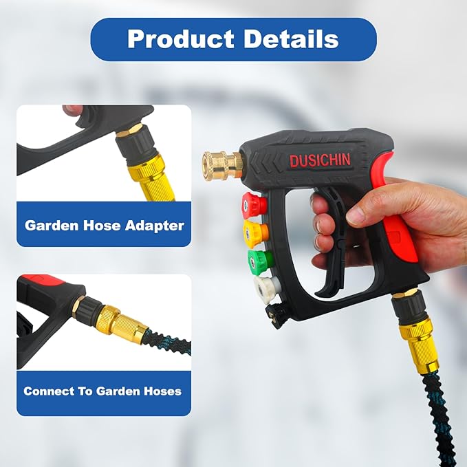 DUSICHIN Garden Hose Adapter Pressure Washer Gun to Water Hose Fitting, Garden Hose 3/4 GHT Female 2 PCS to Power Washer Handle M22 Metric Thread Female Fitting 3/4" GHT To M22 Joint DUS2600