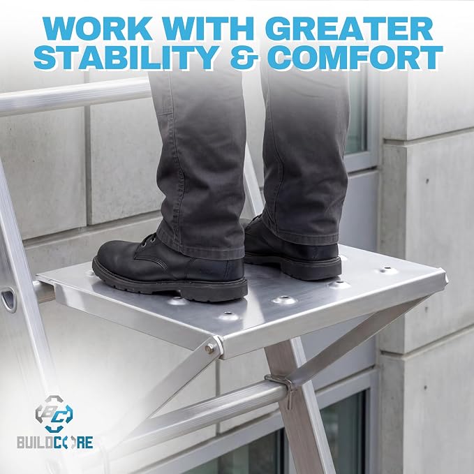 Universal Ladder Platform Attachment 11.8" x 10.4", 400 LBS Capacity, Non-Slip Aluminum Alloy, Fits All Ladder Types, Adjustable Height Mount for Painting, HVAC & Electrical