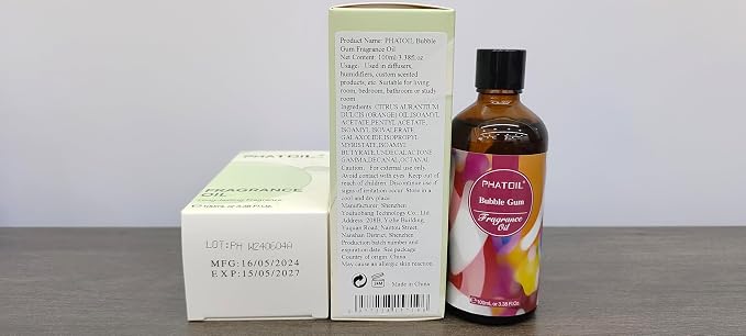 PHATOIL Bubble Gum Fragrance Oil for Diffuser Aromatherapy 3.38FL.OZ | Long Lasting Scented Oils For Humidifier, Air Freshener, DIY Soap Candle, Scent Project Making, Aroma Oil for Home Freshening