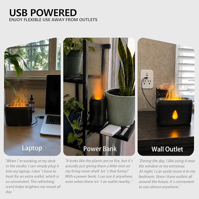Flame Diffuser for Essential Oils, 200ml Ultrasonic Aroma Diffusers with Cool Mist, Aromatherapy Diffuser with Auto-Off Protection, Small Humidifier for Home,Office,Bedroom,Gift (Black)
