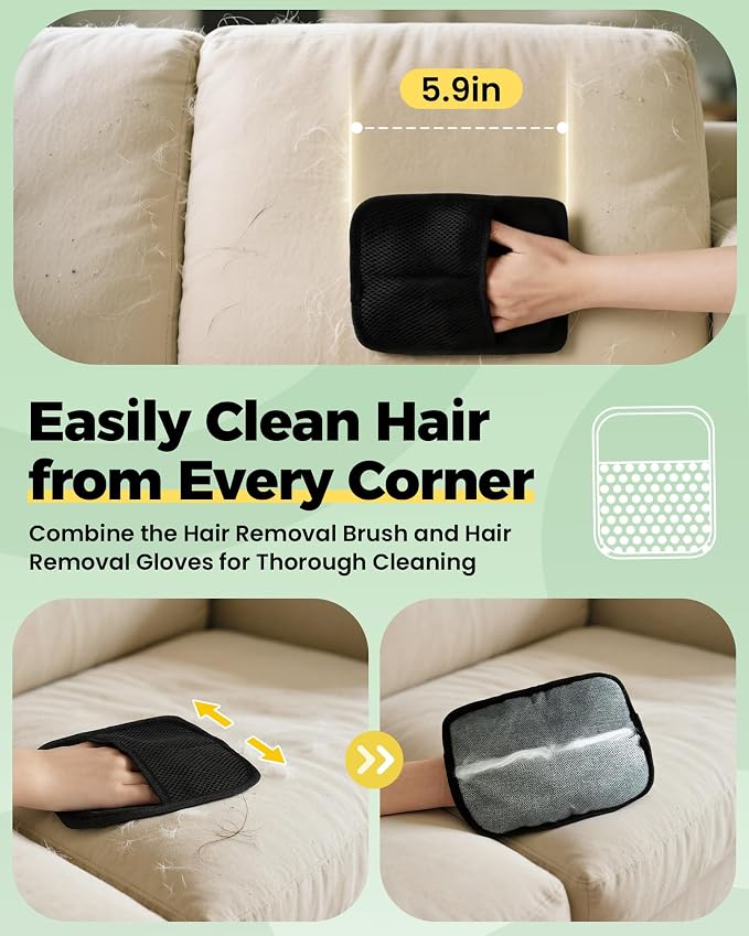 Carpet Rake for Pet Hair Removal Tool - 4 in 1 Pet Hair Remover Kit for Dog Cat Fur Remover, Contain 60" Adjustable Rubber Broom, Glove, Magic Brush and Scraper for Furniture,Short Pile Carpets, Mats