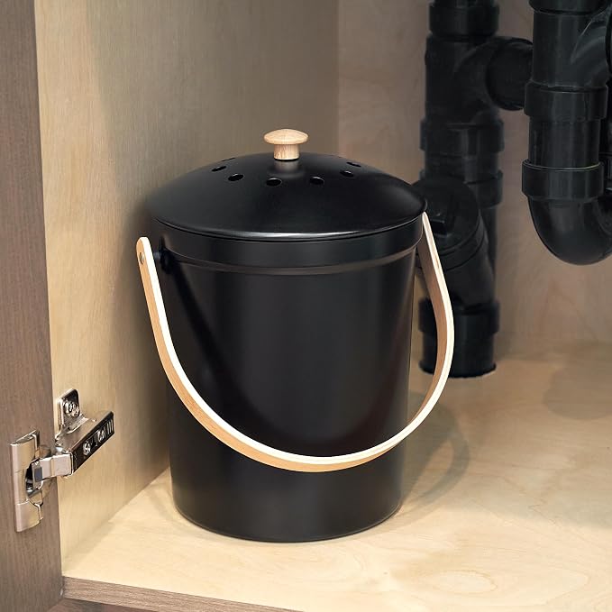 Beautiful Kitchen Compost Bin with Smell Proof Lid - Rust Proof and Odorless Compost Bucket for Your Countertop with No Smell Filters - Easy to Clean 1.1 Gallon Bin Looks Great On Any Kitchen Counter