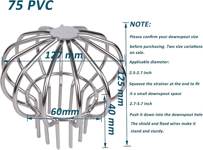 304 Stainless Steel Drain Outdoor Roof Anti-Blocking Line Cap Round Floor Net Cover Drainage Floor Line Leak Gutter Cleaning Tool (3 inch)