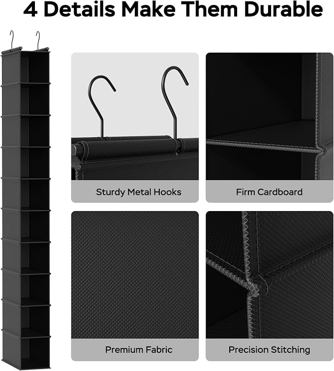 MAX Houser 2 Pack 10 Tier Foldable Hanging Shoe Organizer, Hanging Shoe Storage Shelf, Black