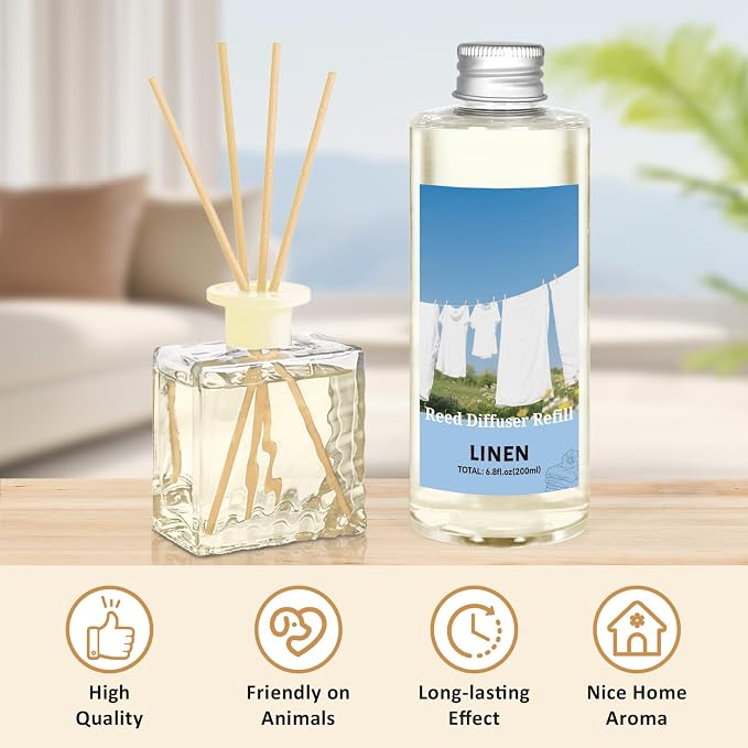 STRN Reed Diffuser Oil Refill, Linen Scented Diffuser with Stick 200ML Home | Summer Long-Lasting Fragrance for Living Room, Bedroom, Office, Home Décor