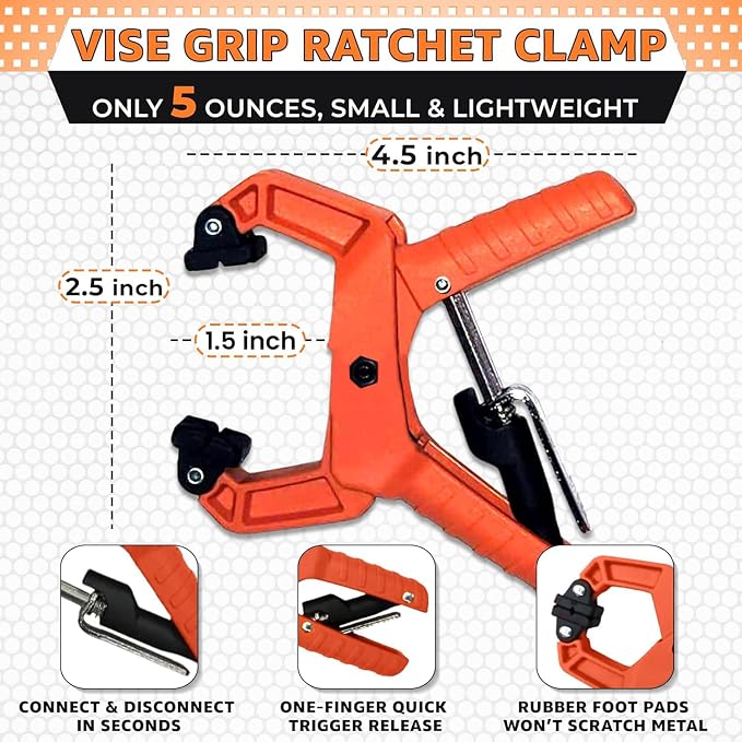 Holden USA - Ladder Clamp - Stabilizer Clip – Secure Safety Clamp for Roof, Gutters, and Wall Prep – Durable Support Cord for Roofing and Gutter Tasks (Pair / 2 Units) Mini Orange