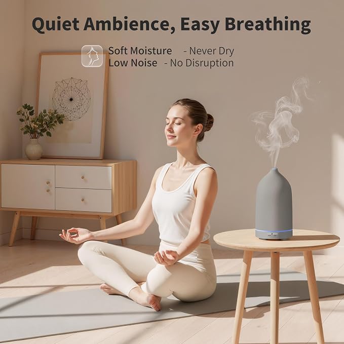 URPOWER 120mL Ceramic Essential Oil Diffuser Diffuser Oil Machine | Elegant Ceramic Finish with Ultrasonic Mist, Adjustable Modes and 7-Color LED Lighting for A Comfortable Home Atmosphere