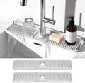 2PCS 24 Inch Faucet Mat for Kitchen Sink, Silicone Splash Guard for Kitchen Sink Area, 7° Slope Fast Self-Draining Sink Mat, Cuttable Hole Design, Sink Backsplash Guard Draining Mat, Light Grey