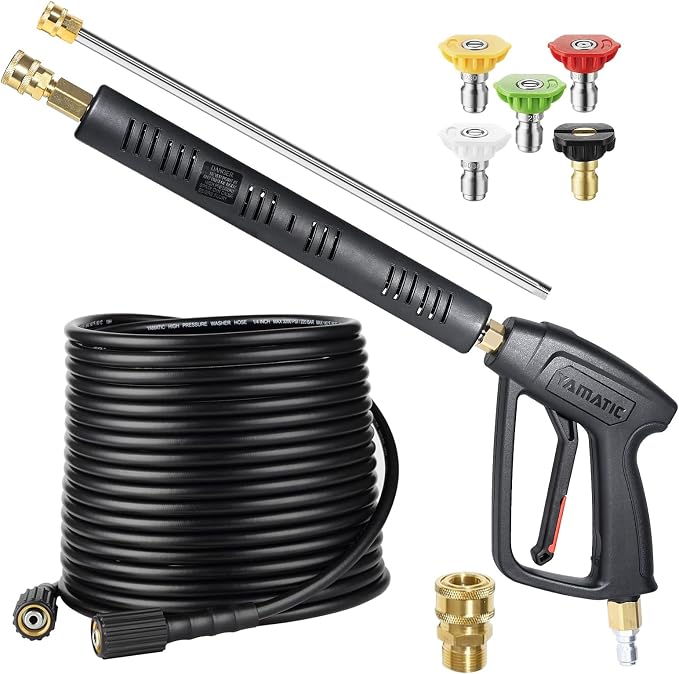 YAMATIC Pressure Washer Gun and 50 FT Hose with Extension Wand 3/8"&M22-14 | Kink Resistant Power Wash Hose Easy Pull Trigger Gun Replacement for Ryobi, Simpson, Craftsman For Gas Power Washer 4000 PSI