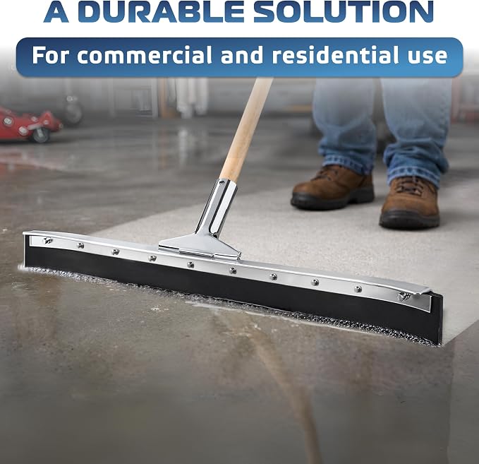 Curved Floor Squeegee 36’’, Rubber Blade Garage Squeegee, Taper Pole Connection - Handle Sold Separately for Tiles, Concrete and Asphalt