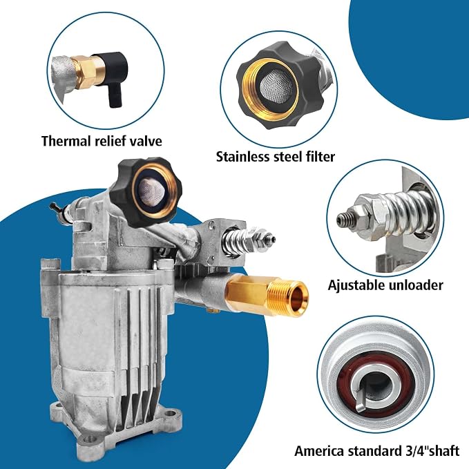 3400PSI Horizontal Pressure Washer Pump, 3/4" Shaft Power Washer Pump Replacement Universal Power Washer Pumps for Pressure Washer