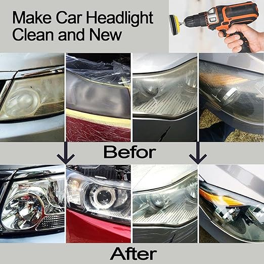 3 Inch Sanding Disc Drill Polishing Kit Sanding Attachment, 150 Pcs Wet Dry Car Headlight Restoration Kit Hook and Loop Sandpaper with 1/4" Shank, Backing Pads, Interface Pads and Polishing Pads