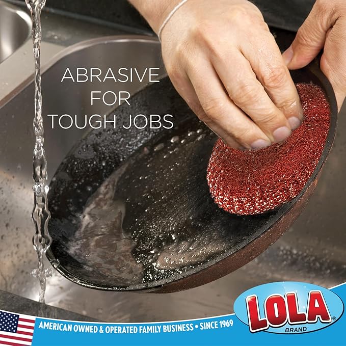 LOLA Copper Mesh Scouring Pad, 18 Grams, 12 Pack, eavy Duty Cleaning Pads, Copper Coated Knitted Flat Wire Mesh, Recyclable, Cleans Baked On Messes