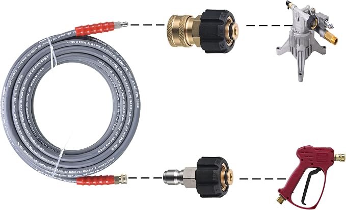 RIDGE WASHER Pressure Washer Hose 50 Feet X 3/8 Inch for Hot and Cold Water, with M22 14 mm to 3/8 Inch Quick Connect, 4000 PSI