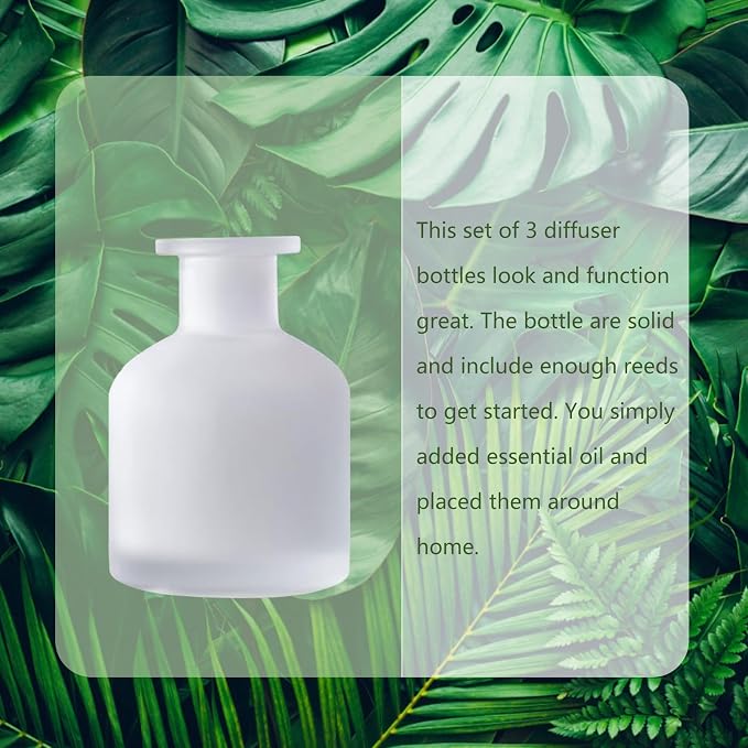 HOSSIAN 150ml/50oz 3PCS Reed Diffuser Bottles,Fragrance Diffuser Empty Bottle with 28pcs Reed Sticks for Home Fragrance Accessories and Women Gift Room,Home,Bathroom Decor(Frosted Glass)