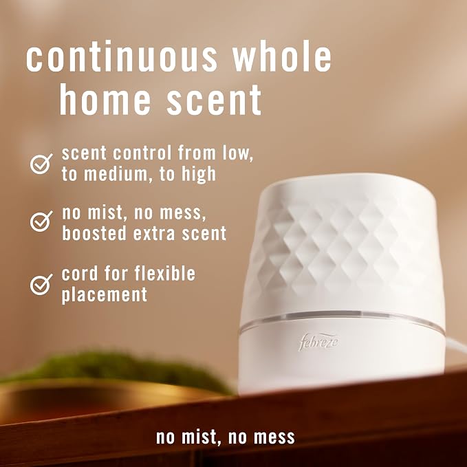 Febreze Plug Scent Booster in White, Continuous Scent Device Oil Diffuser, Compatible with Febreze Air Freshener Plug in Refills (Pack of 2)