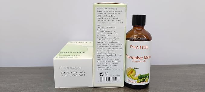 PHATOIL Cucumber Melon Fragrance Oil for Diffuser Aromatherapy 3.38FL.OZ | Long Lasting Scented Oils For Humidifier, Air Freshener, DIY Soap Candle, Scent Project Making, Aroma Oil for Home Freshening