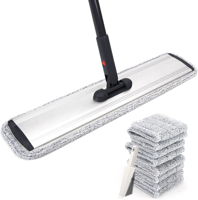 Flat Mop 24inch Heavy Duty Microfiber Wet Mop Commercial Mop | Deep Clean for Hardwood Tile Laminate 24-inch mop Frame Fits Most Homes Includes 4 Durable Reusable Pads