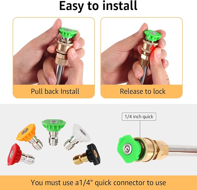 Pressure Washer Nozzle Tips 4500 PSI, Multiple Degrees,3.5GPM, 5Pcs | Pressure Washer Spray Nozzle Tips, 1/4 In Quick Connect, 0° 15° 25° 40° Soap Tip for Cleaning Car, Garden Road, Watering