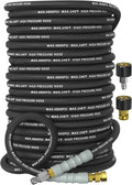 3/8" Pressure Washer Hose 200FT 4800 PSI, Kink Resistant Steel Braided Layer & NonMarking Rubber for Hot/Cold Water, High Power Washer Hose With 3/8 Inch Quick Connect & M22 Fitting, Black