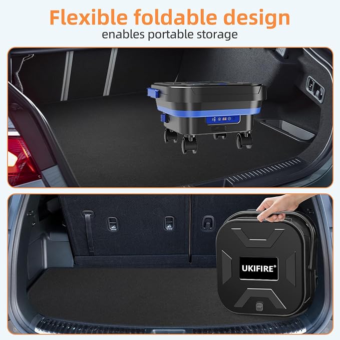Portable Pressure Washer Rechargeable with 13L Water Tank, Foldable Power Washer Cordless, 7 Adjustable Pressure Levels, Water Sprayer with 23FT Hose for Camping, Bike, Pet, Garden, Car Wash