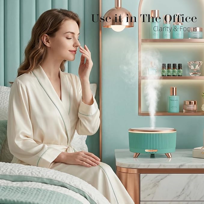 500ml Essential Oil Diffuser, Ultrasonic Aromatherapy Humidifier | with Remote Control, 7-Color LED Light, Timer & Auto Shut-Off, Cool Mist Diffuser for Home, Bedroom, Office (Emerald)