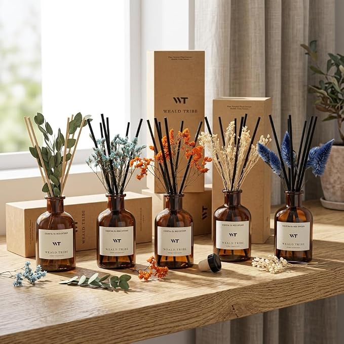 Flower Reed Diffuser Set Neroli Scent for Bathroom Accessories Shelf Decor & Air Fresheners, Sticks Defusers with 4.0 fl oz Essential Oils & Leaves, House Bedroom Office Decor & Gifts