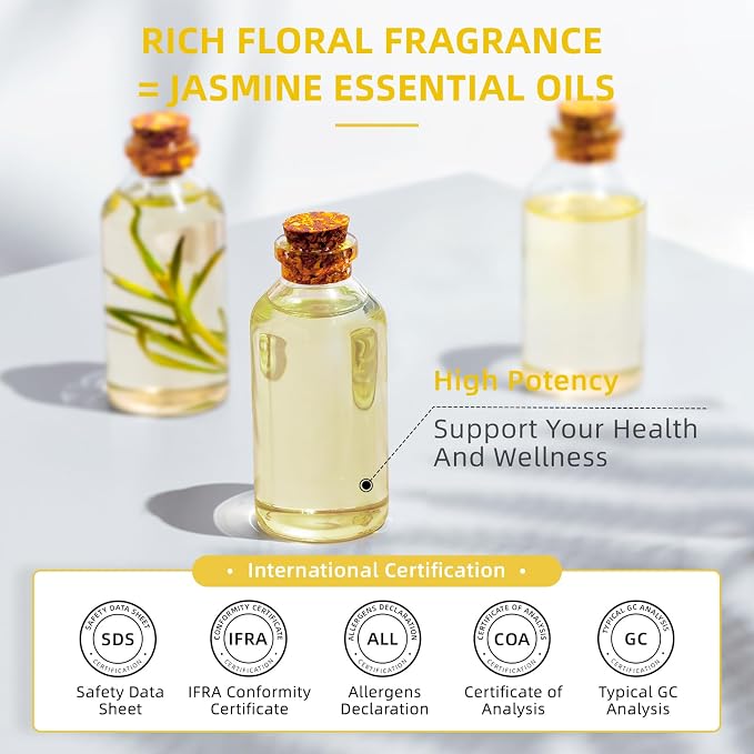HIQILI Jasmine Essential Oil for Diffuser, Hair & DIY Perfume | Soft Floral Scent For Massage, Nourish Hair & Complexion, Ideal For Diffuser & Fragrance Crafting - 1000ML / 32 Fl Oz
