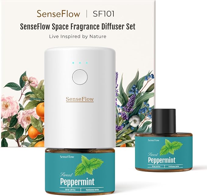 Plug-in Air Freshener for Home, Waterless Essential Oil Diffuser for Bedroom and Bathroom, Non-Toxic Formula for Pets and Nursery, 120 Days Runtime, Refillable Peppermint(Cyan Blue)