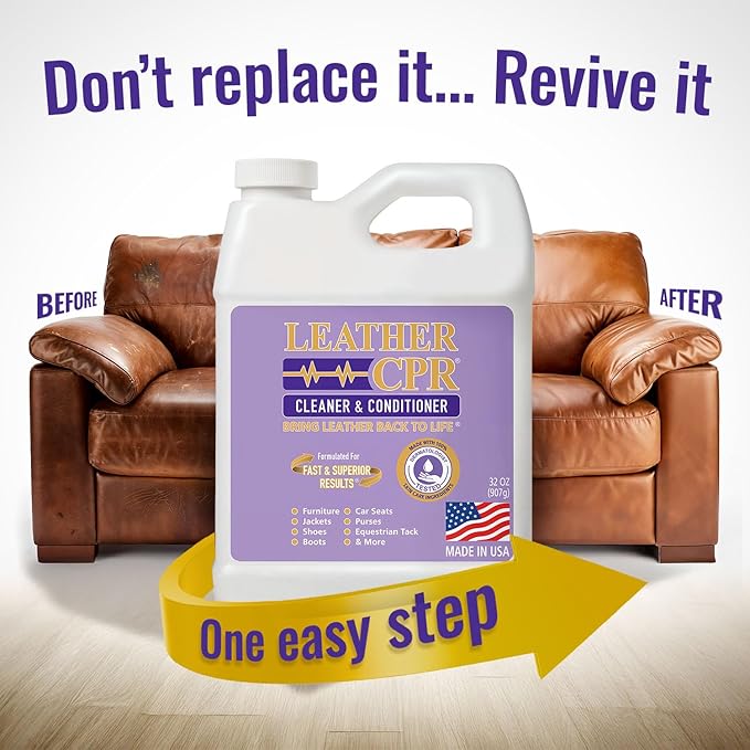 Leather CPR Leather Cleaner And Conditioner - Leather Conditioner For Couch, Leather Conditioner For Purses, Leather Furniture Cleaner And Conditioner, Car Seat Cleaner, Leather Restore, 32 oz