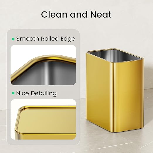 Cesun Small Bathroom Trash Can 2.1 Gallon Wastebasket, Modern Metal Garbage Can Office Waste Basket, Gold Stainless Steel Trash Bin for Bedroom, Home Office, Toilet, rv, Near Desk, Under Sink