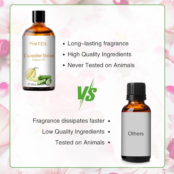 PHATOIL Cucumber Melon Fragrance Oil for Diffuser Aromatherapy 3.38FL.OZ | Long Lasting Scented Oils For Humidifier, Air Freshener, DIY Soap Candle, Scent Project Making, Aroma Oil for Home Freshening