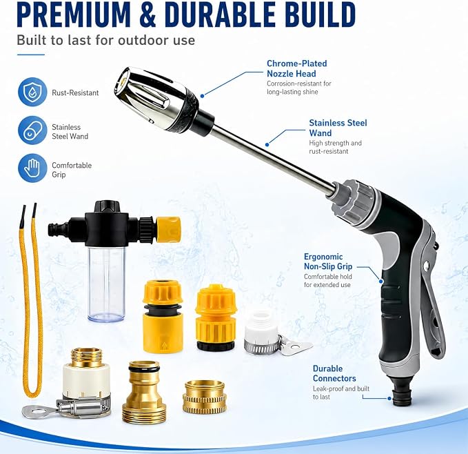 High Pressure Hose Nozzle, Jet Hose Nozzle High Pressure with Soap Dispenser, 3 Spray Modes 360° Rotating Pressure Washer Nozzle, Portable High Pressure Water Sprayer for Garden Hose, Car Patio Yard
