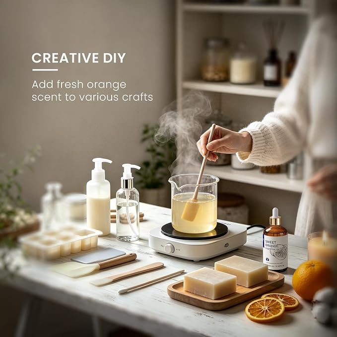 HIQILI Sweet Orange Essential Oil for Skin Care & Diffusers | Includes a Travel Bottle, Fresh Citrus Scent for DIY Dryer Balls & Cleaning Spray, Air Freshener – 100mL / 3.38 fl oz
