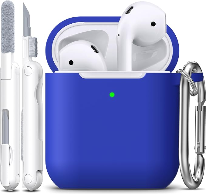 R-fun for AirPods 1/2 Case, Soft Silicone Protective Cover with Keychain and Cleaning Pen, Compatible with AirPods 2nd/1st Generation (2016/2019), Full Drop Protection Cover, Blue