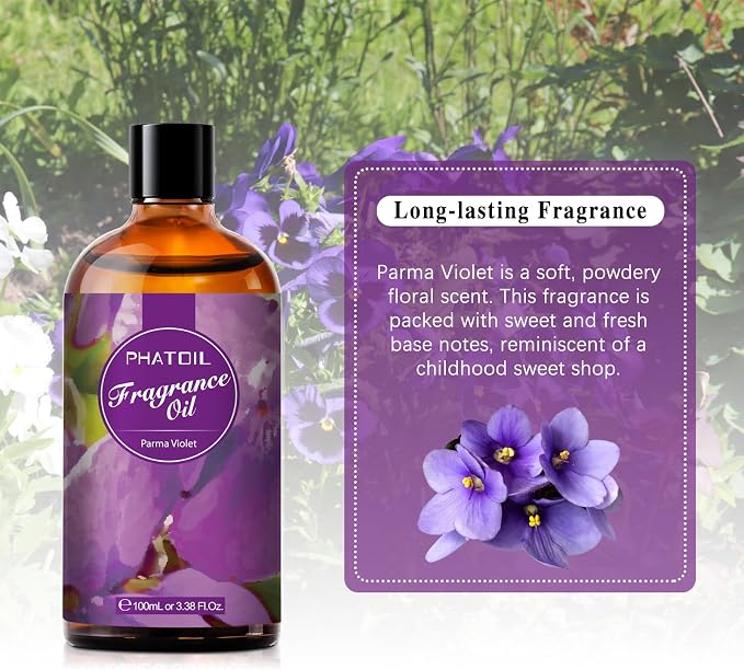PHATOIL Parma Violet Fragrance Oil for Diffuser Aromatherapy 3.38FL.OZ | Long Lasting Scented Oils For Humidifier, Air Freshener, DIY Soap Candle, Scent Project Making, Aroma Oil for Home Freshening