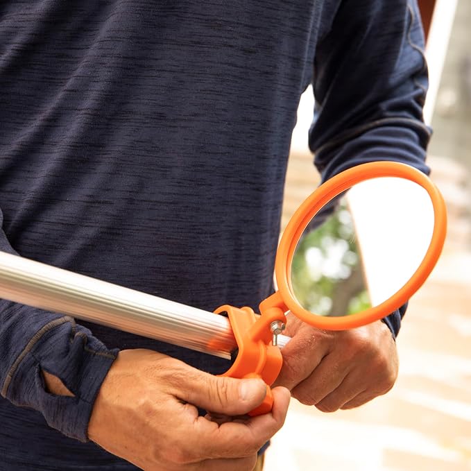 Inspection Mirror for Extension Poles | SEE MORE FROM THE GROUND • DESIGNED FOR EXTENSION POLES • LARGE ADJUSTABLE VIEWING MIRROR • INSPECT-DISCOVER-MONITOR-VERIFY